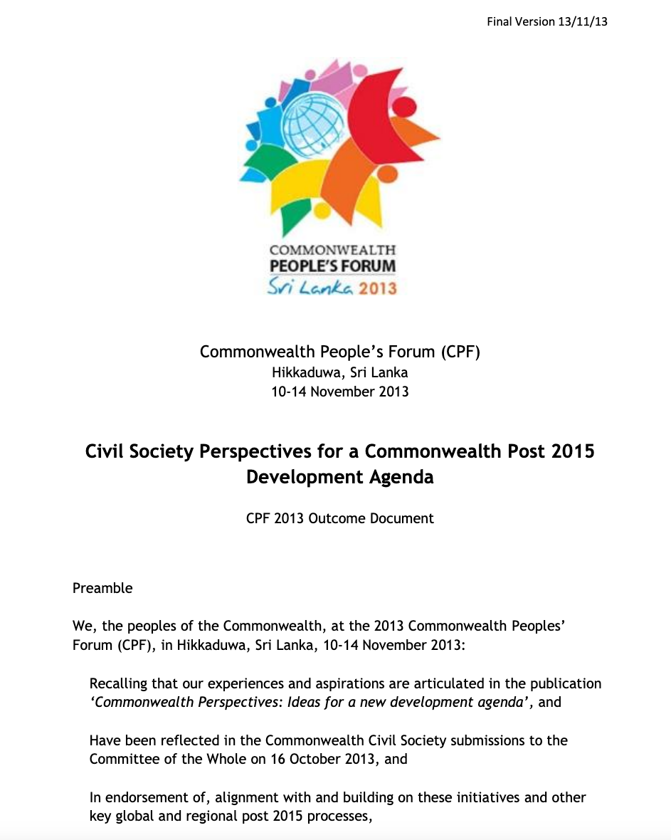 Commonwealth People’s Forum 2013 Declaration