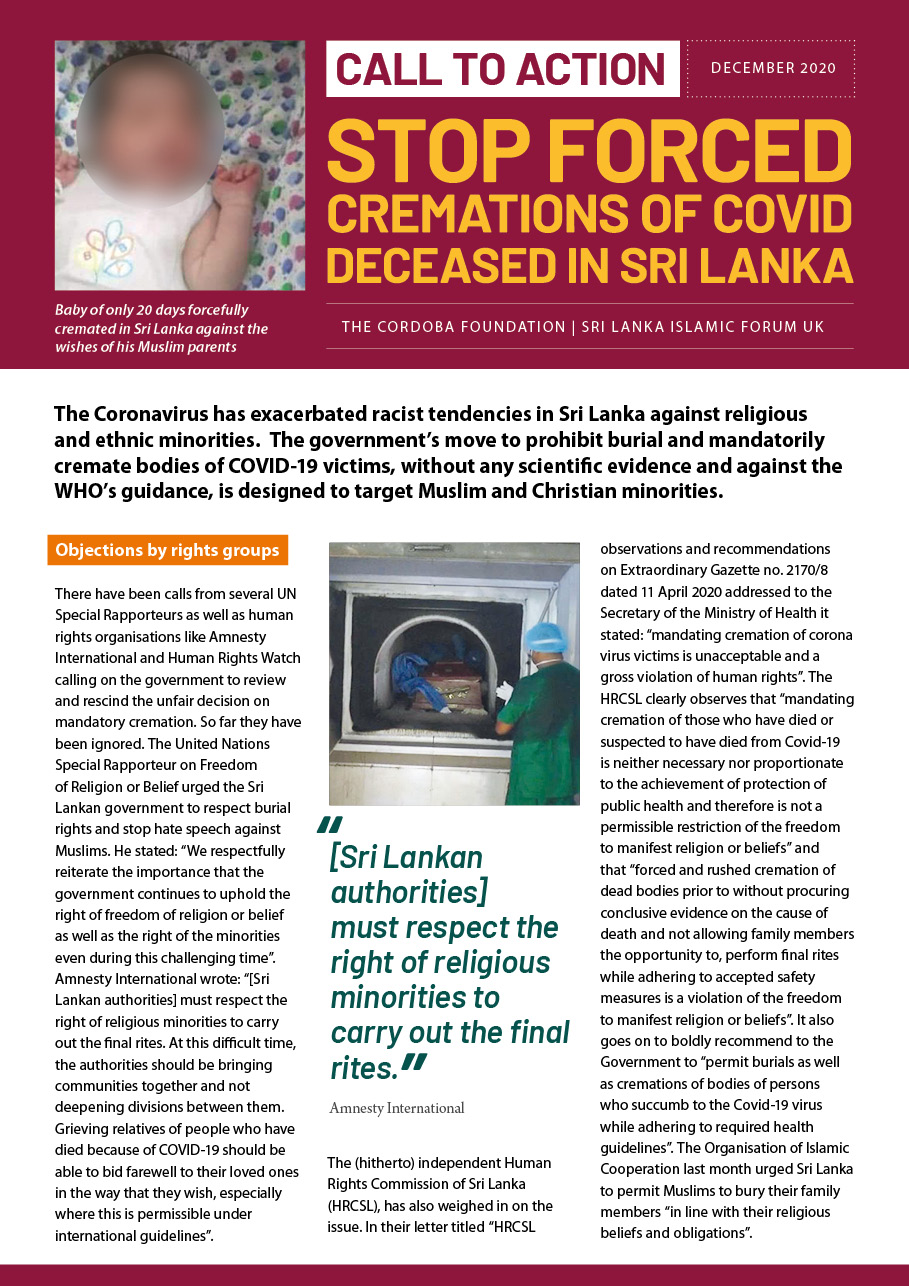 Call to Action: Stop Forced Cremations of Covid Deceased in Sri Lanka