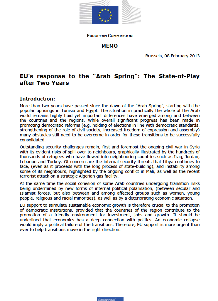 Report: EU’s response to the Arab Spring: The State-of-Play after Two Years