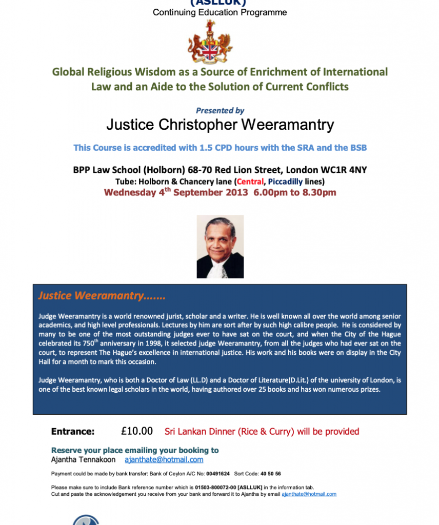 Lecture: Global Religious Wisdom, International Law and Conflict